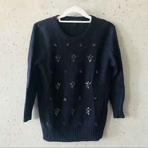 J. Crew Embellished Navy Sweater